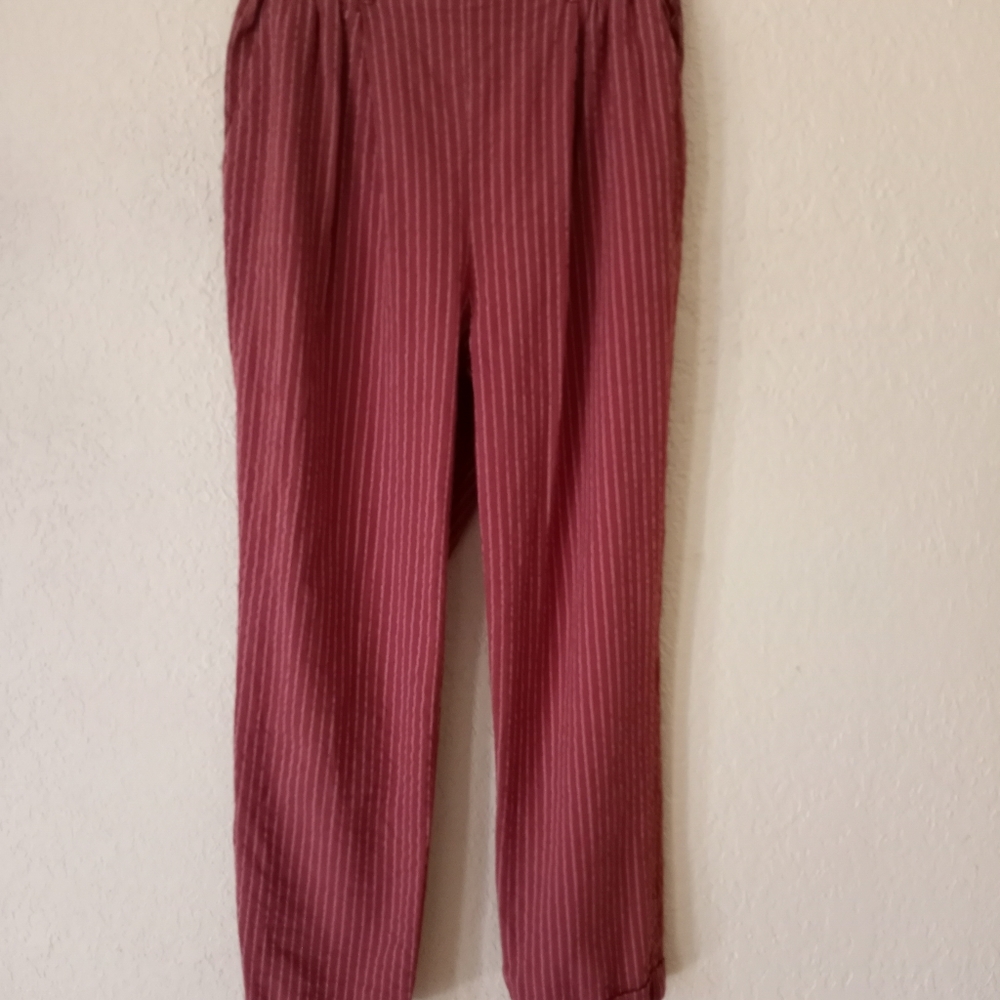 Sienna Sky Womens Cropped Pants Red White Stripe Elastic Waist Ruched
